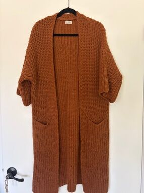 Open-Front Oversized Knit Cardigan - Rust